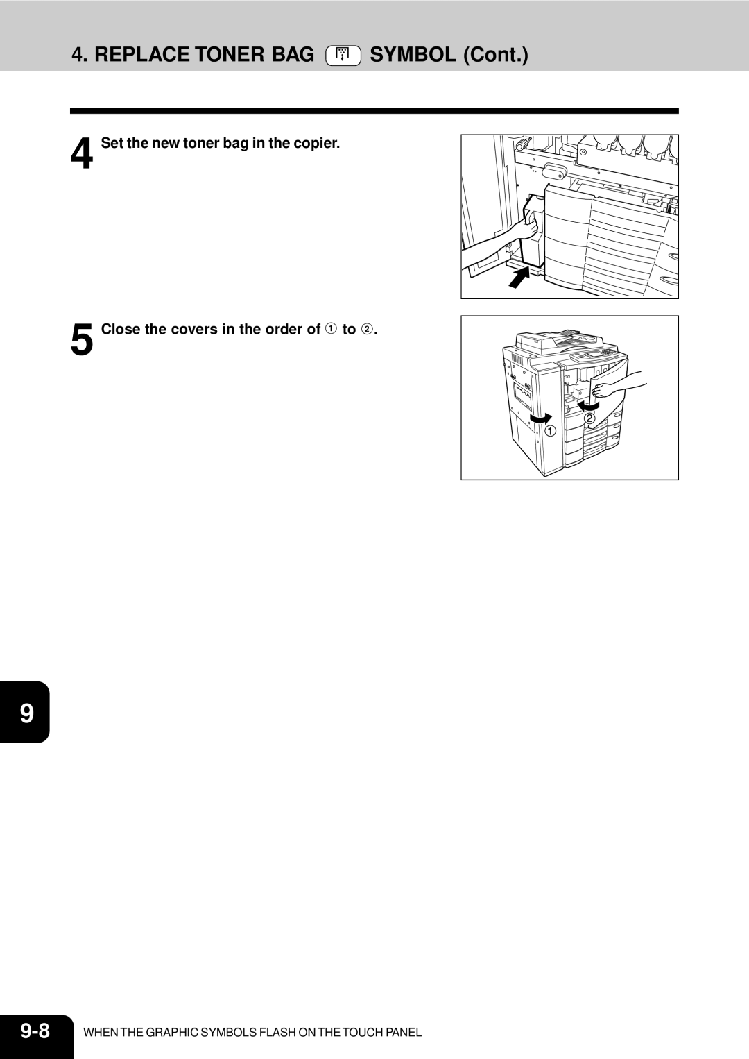 Toshiba 210C manual Replace Toner BAG Symbol 