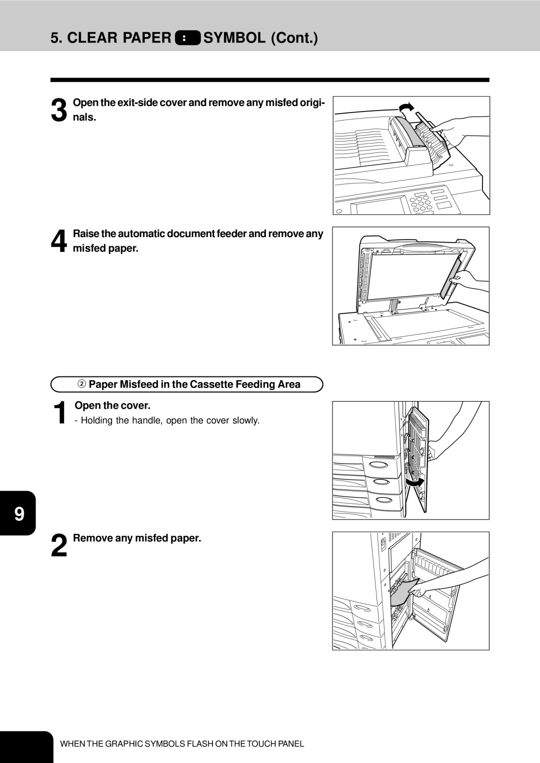 Toshiba 210C manual Clear Paper Symbol, Remove any misfed paper 