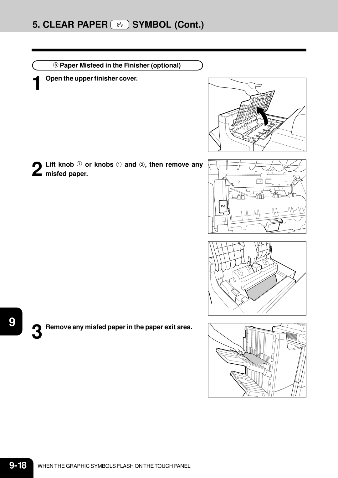 Toshiba 210C manual Remove any misfed paper in the paper exit area 