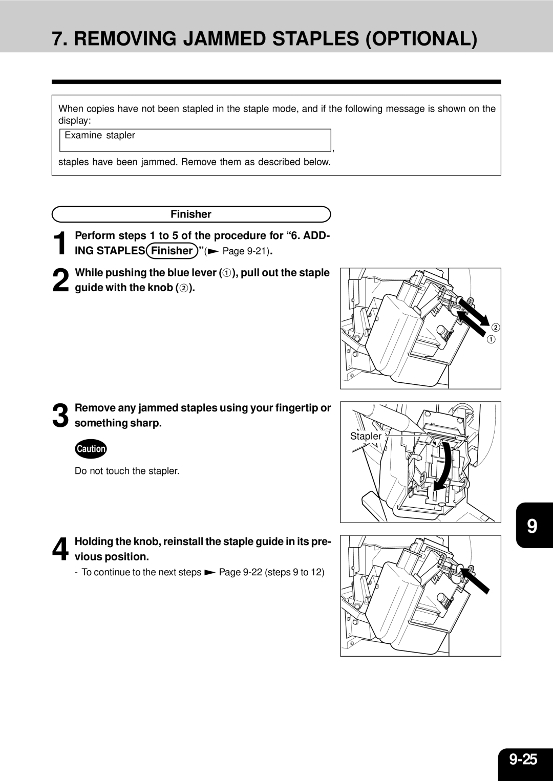 Toshiba 210C manual Removing Jammed Staples Optional 