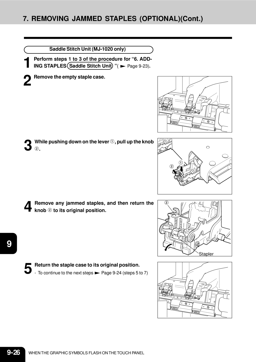 Toshiba 210C manual Removing Jammed Staples OPTIONALCont 