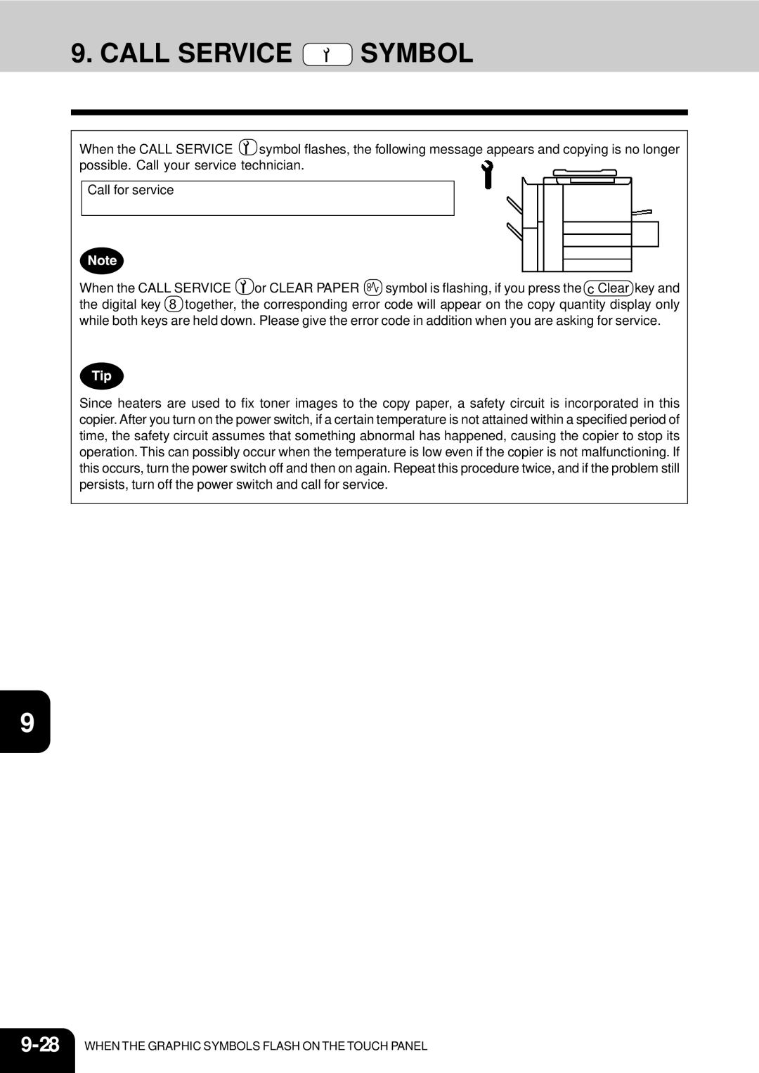 Toshiba 210C manual Call Service Symbol 