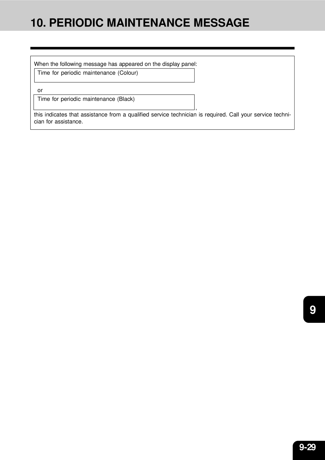 Toshiba 210C manual Periodic Maintenance Message 