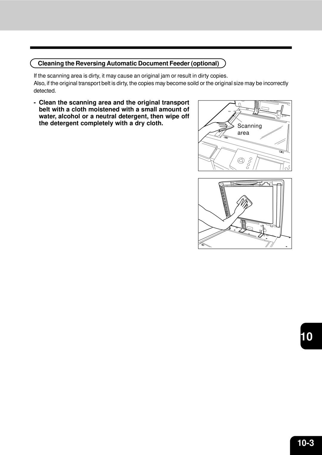 Toshiba 210C manual Cleaning the Reversing Automatic Document Feeder optional 