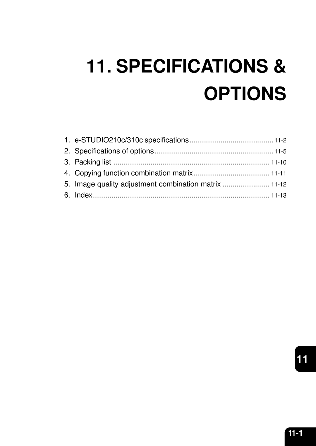 Toshiba 210C manual Specifications & Options 