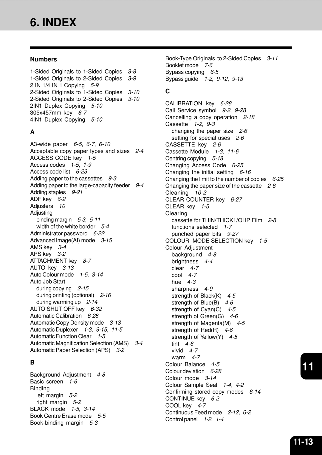 Toshiba 210C manual Index, Numbers 