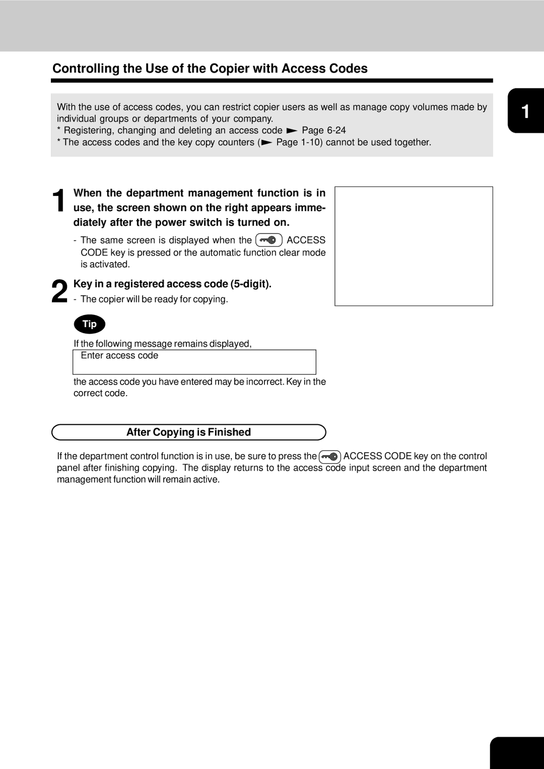 Toshiba 210C manual Controlling the Use of the Copier with Access Codes, After Copying is Finished 