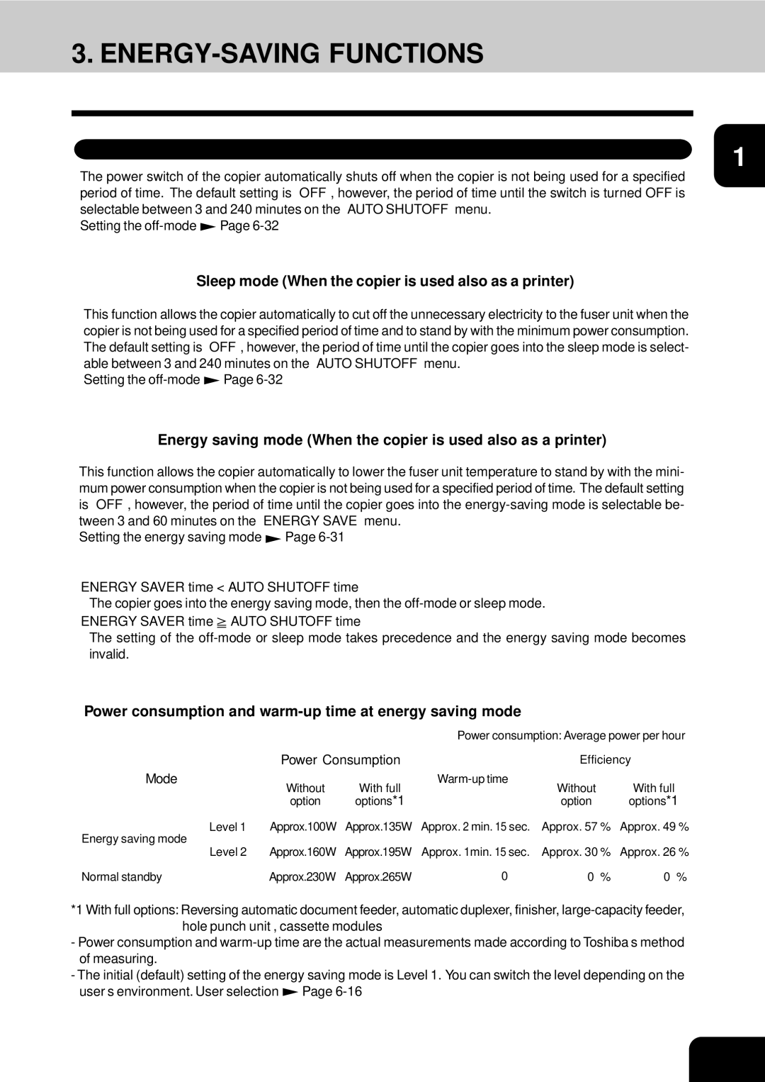 Toshiba 210C manual ENERGY-SAVING Functions, Off-mode Base model, Sleep mode When the copier is used also as a printer 