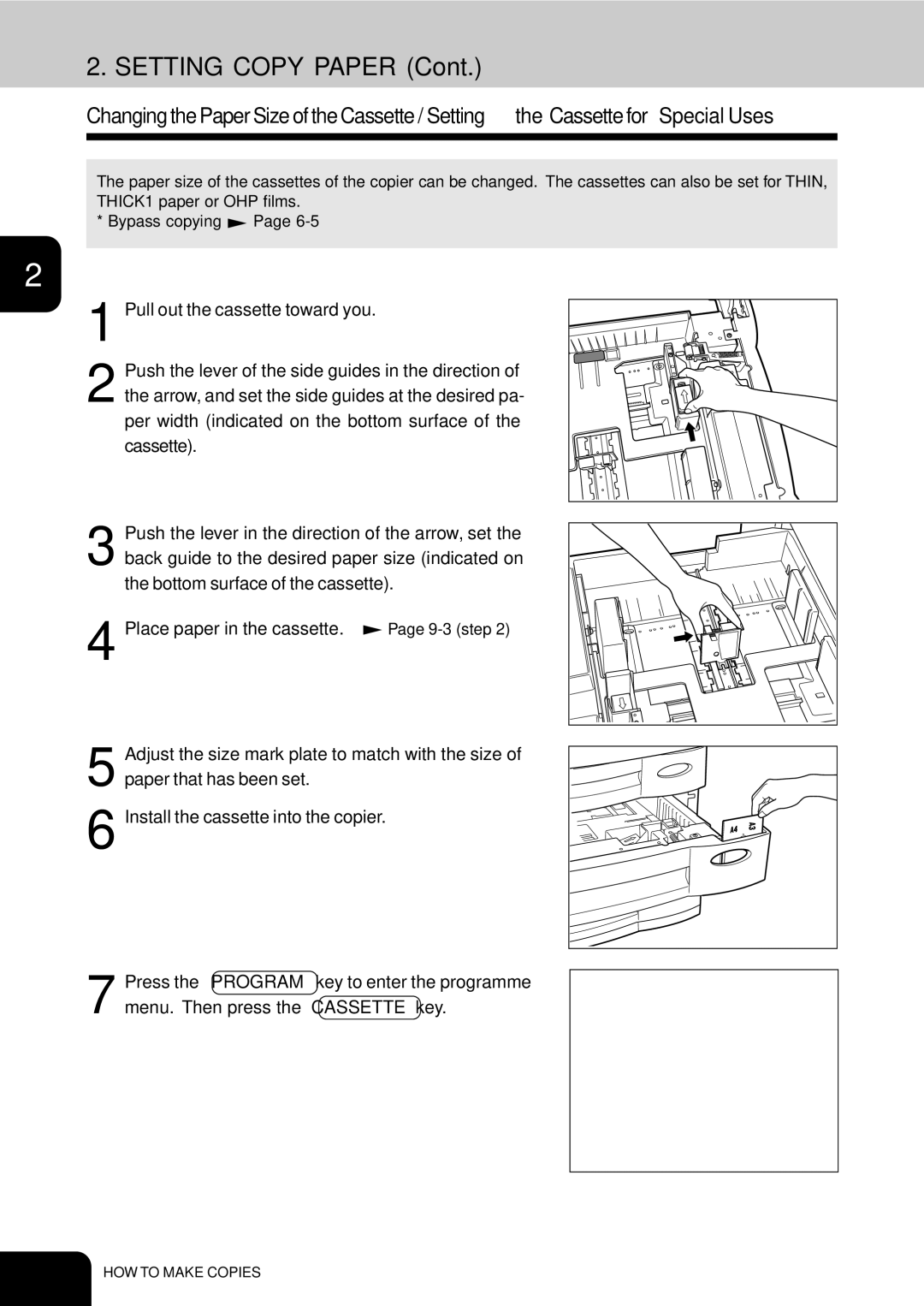 Toshiba 210C manual Setting Copy Paper 