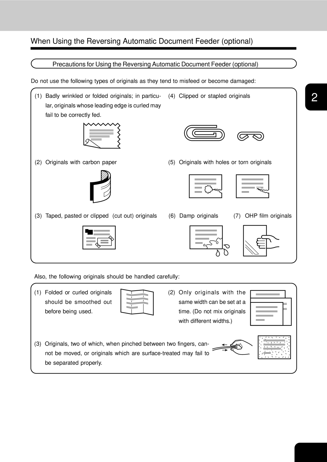 Toshiba 210C manual When Using the Reversing Automatic Document Feeder optional 