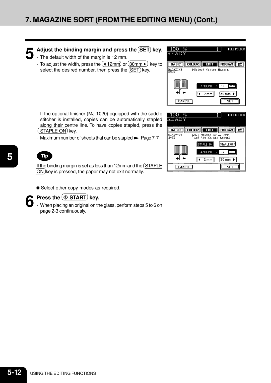 Toshiba 210C manual Magazine Sort from the Editing Menu, Press Start key 