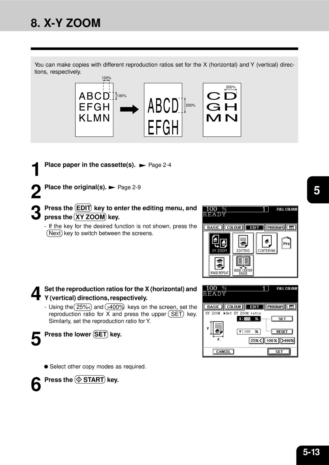 Toshiba 210C manual Y Zoom, Press the lower SET key 