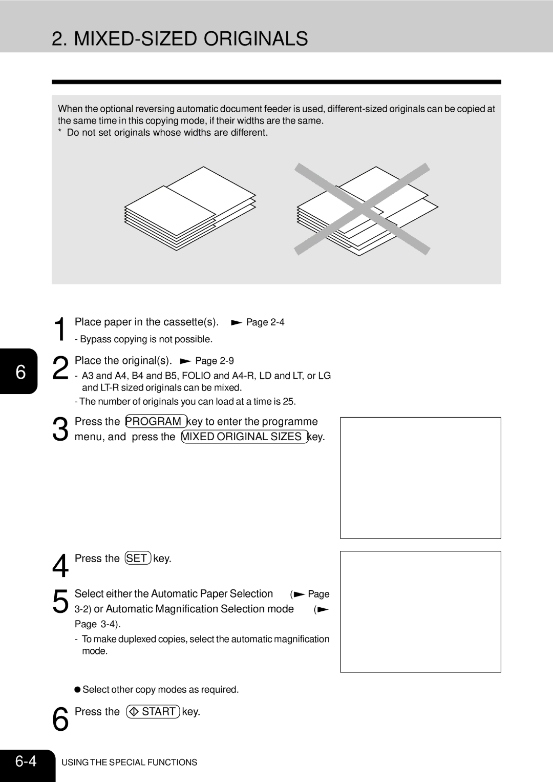 Toshiba 210C manual MIXED-SIZED Originals, 2or Automatic Magnification Selection mode 