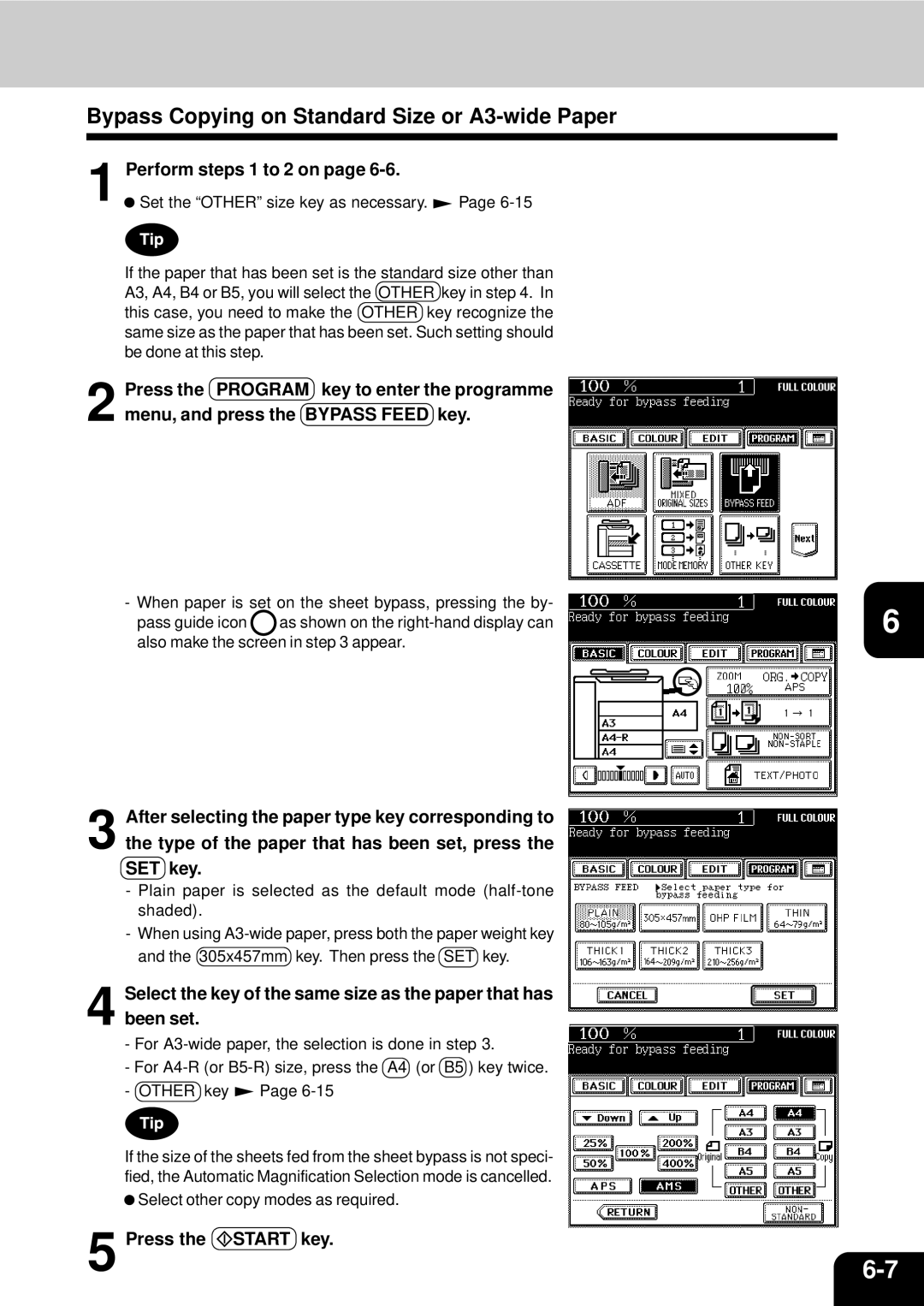 Toshiba 210C manual Bypass Copying on Standard Size or A3-wide Paper, Perform steps 1 to 2 on 