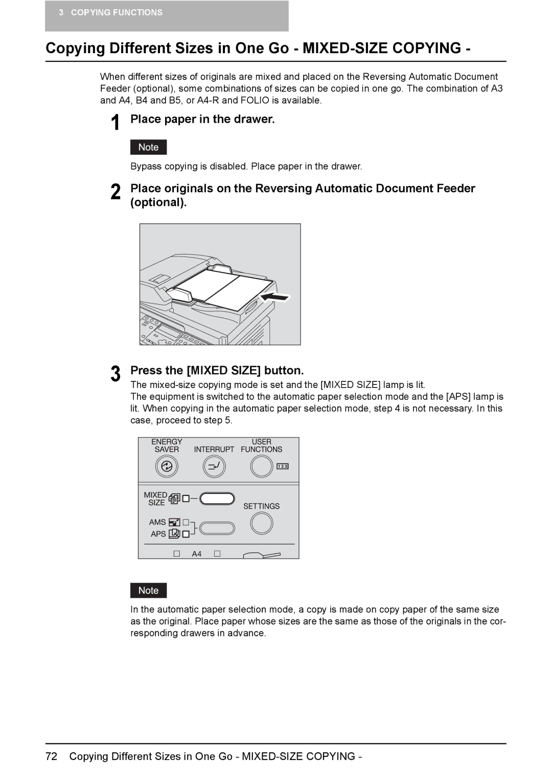 Toshiba 245, 225, e-STUDIO195 manual Copying Different Sizes in One Go MIXED-SIZE Copying 