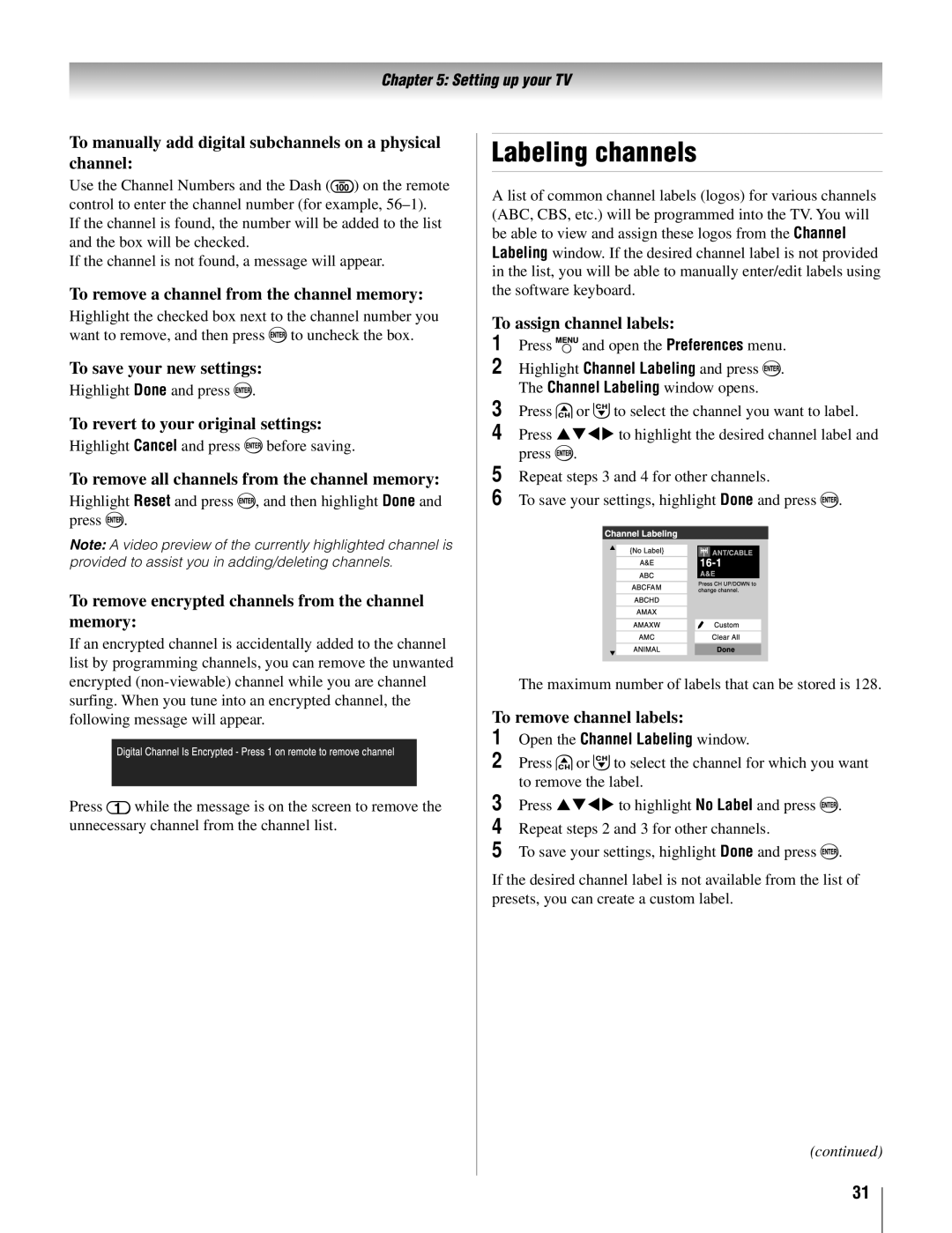 Toshiba 22AV500U owner manual Labeling channels 