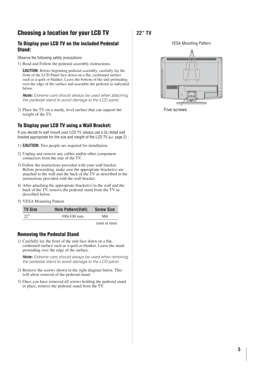 Toshiba 22AV500U owner manual Choosing a location for your LCD TV 