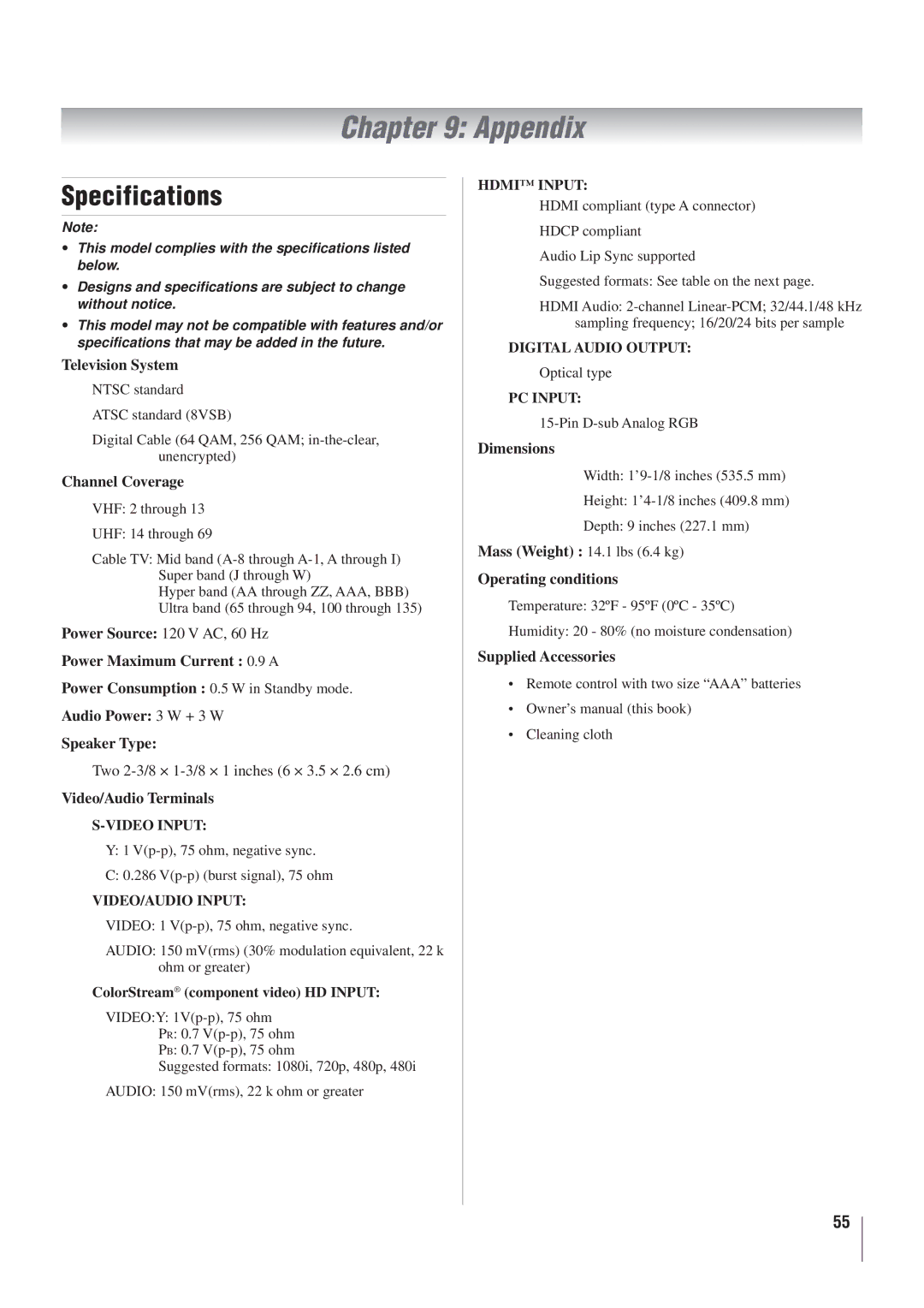 Toshiba 22AV500U owner manual Appendix 