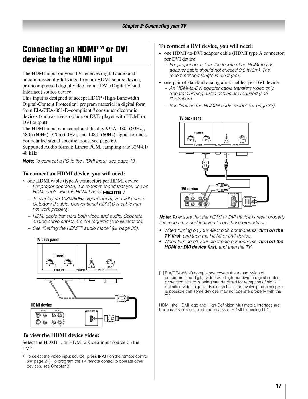 Toshiba 22AV500U owner manual To connect an Hdmi device, you will need, To view the Hdmi device video 