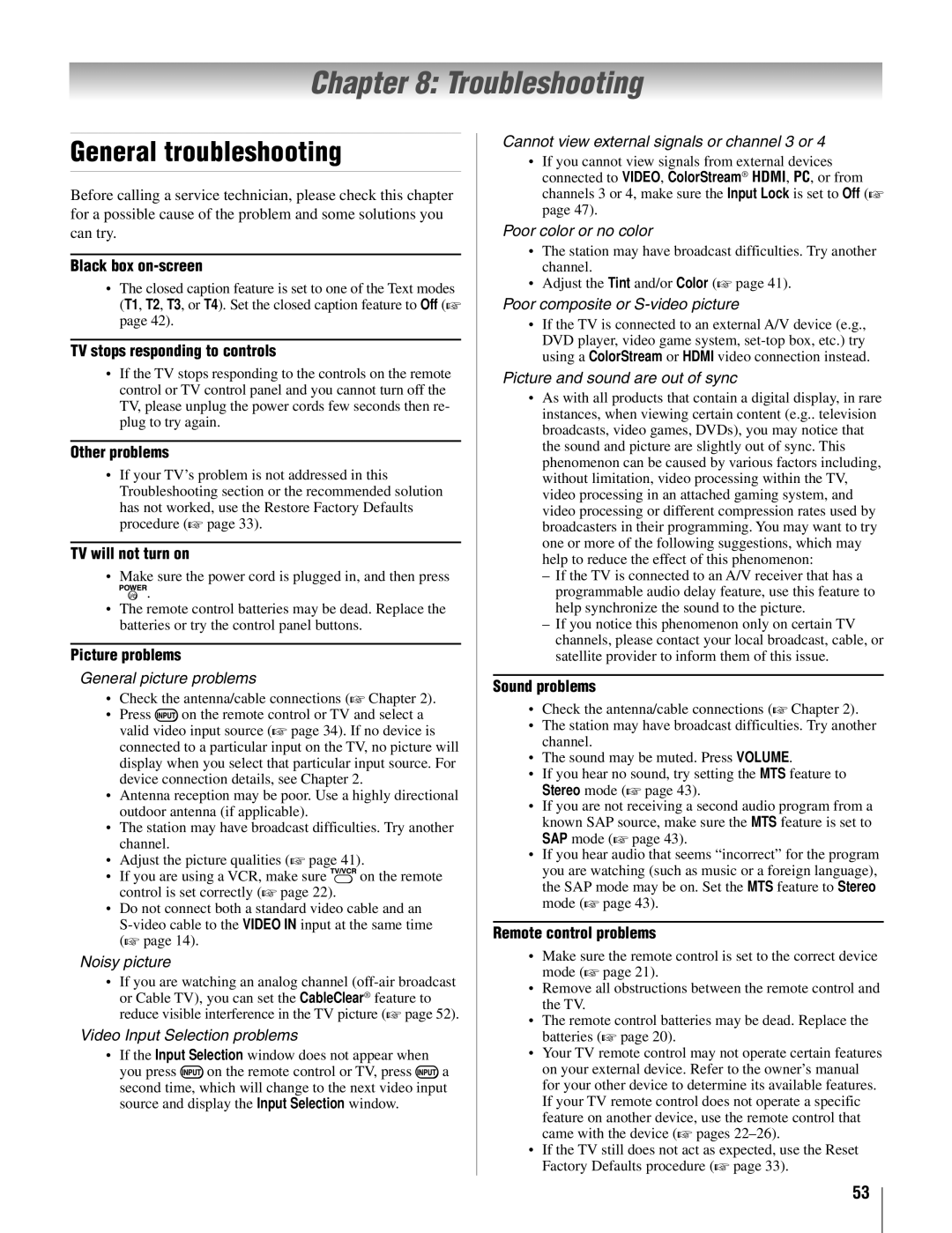 Toshiba 22AV500U owner manual Troubleshooting, General troubleshooting 