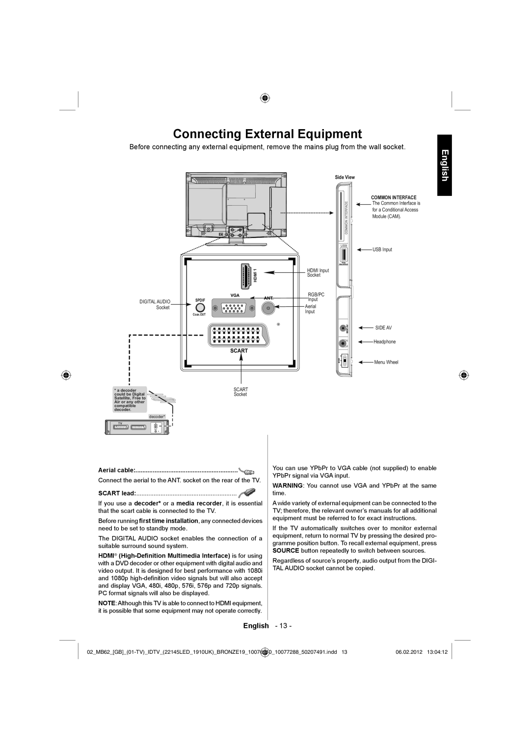 Toshiba 22DL702B, 22DL704B owner manual Connecting External Equipment, English 