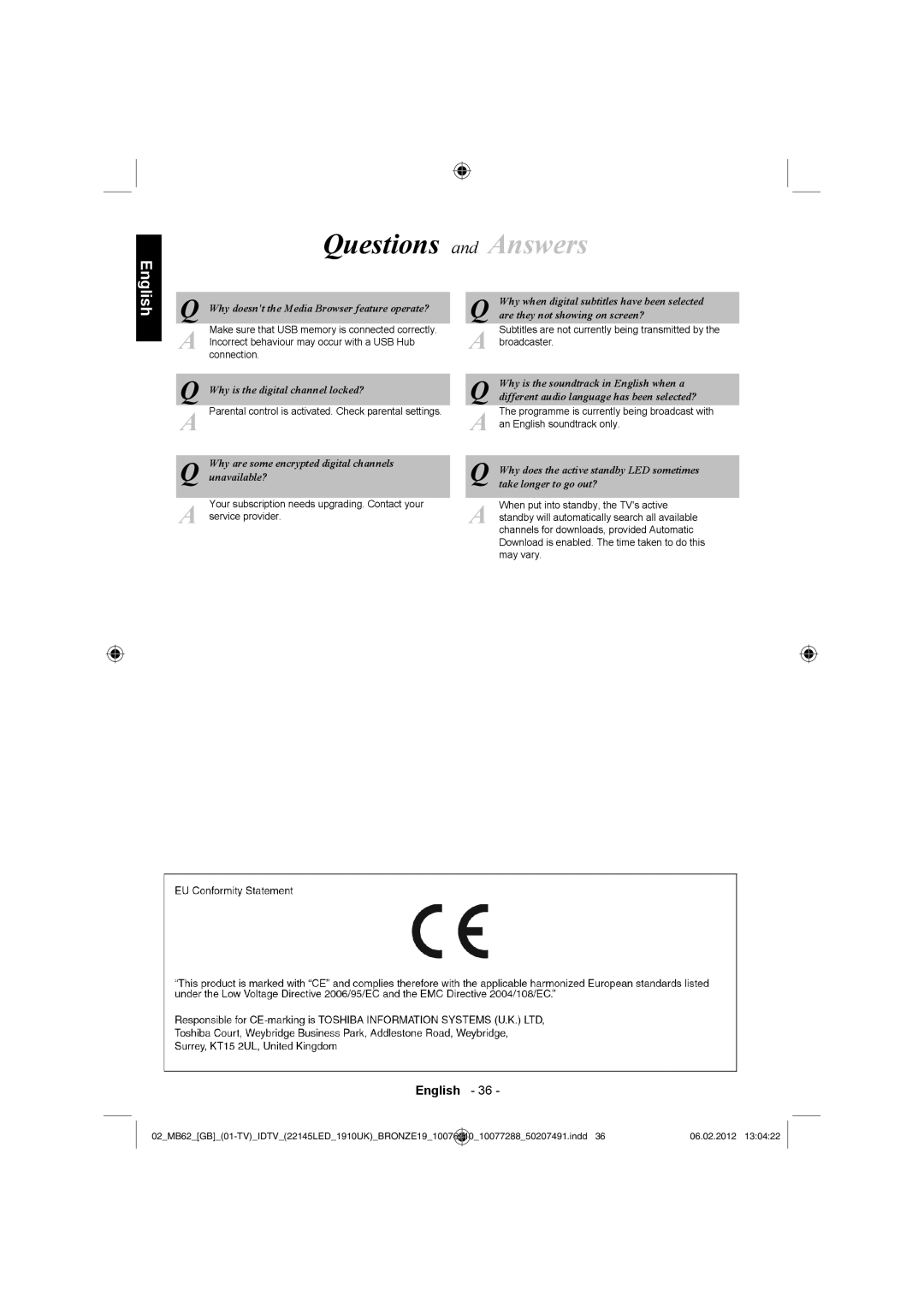 Toshiba 22DL704B, 22DL702B owner manual Why is the digital channel locked? 