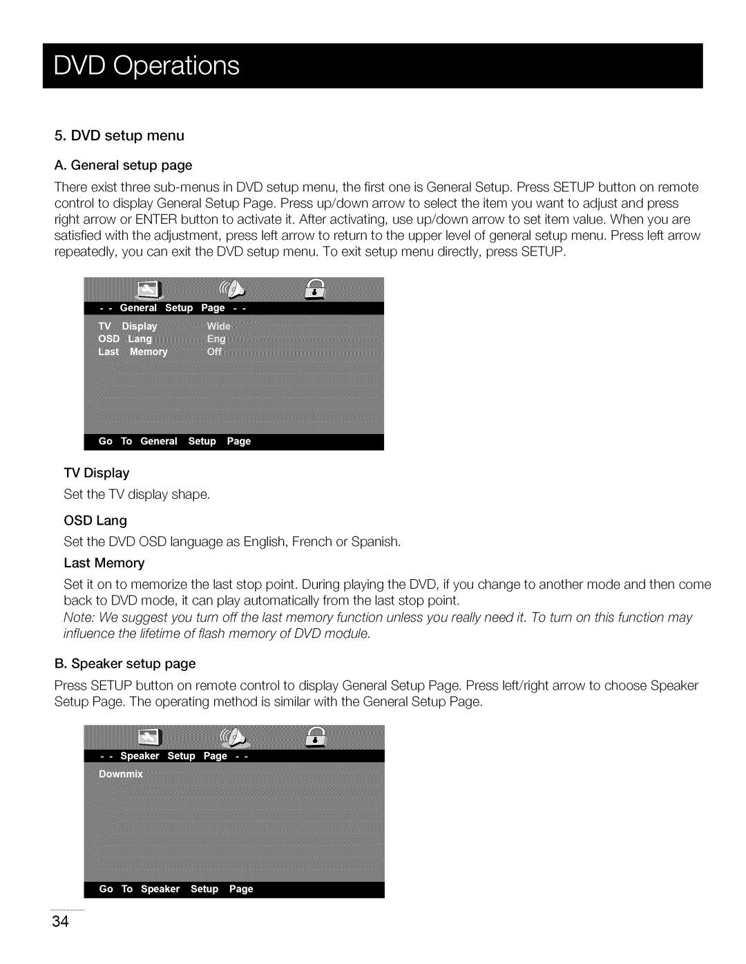 Toshiba 22LA45RQD manual DVD setup menu 