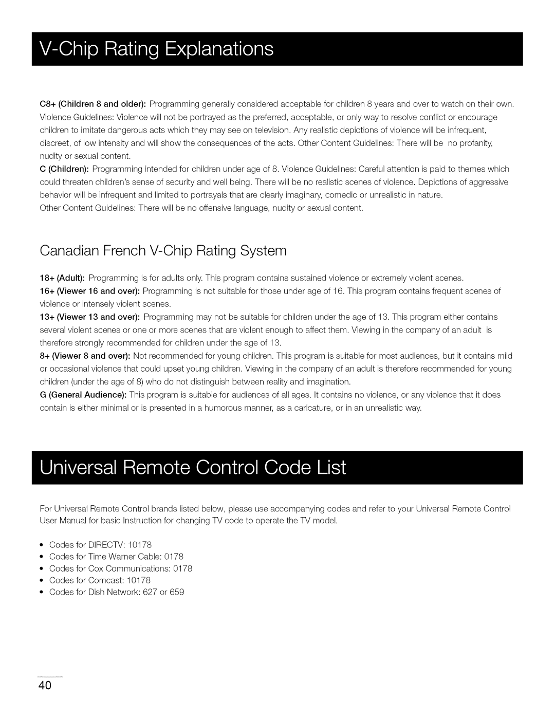 Toshiba 22LA45RQD manual Canadian French V-Chip Rating System 