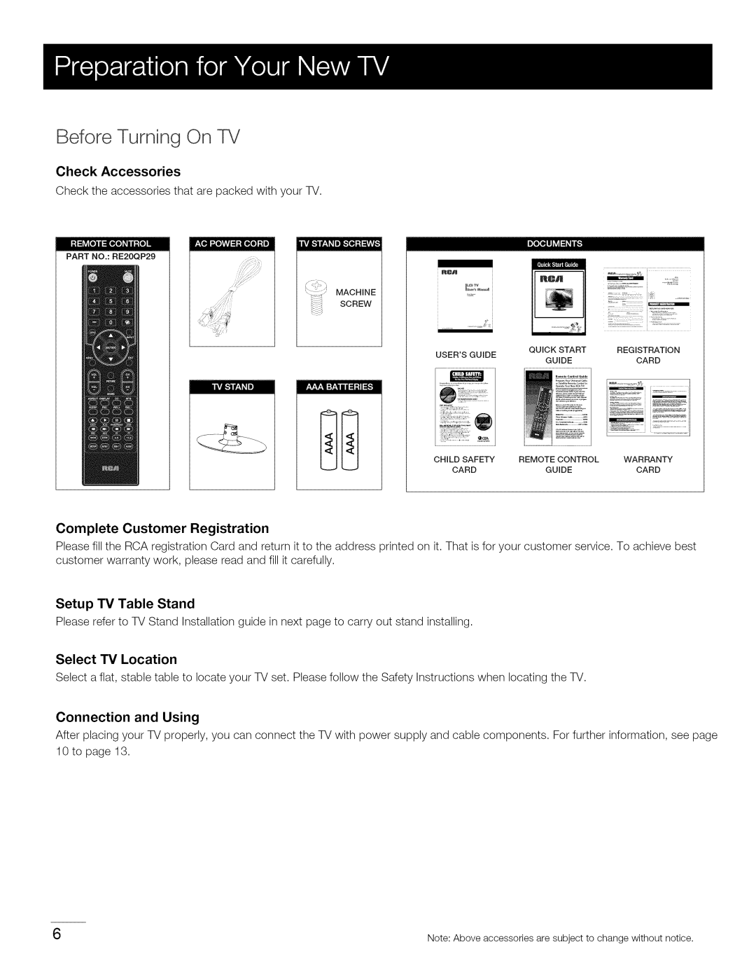 Toshiba 22LA45RQD manual Before Turning On TV, Check Accessories 