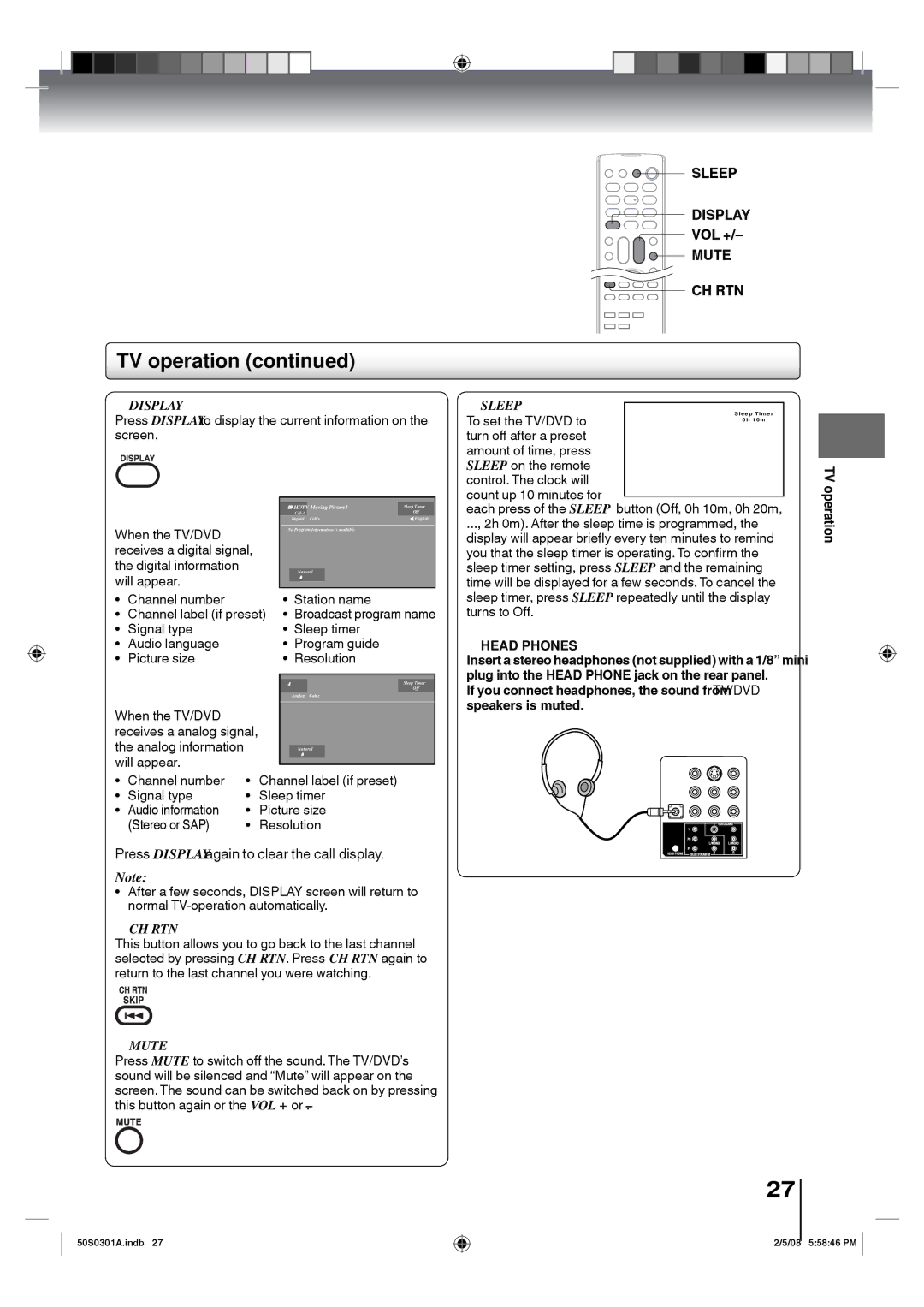 Toshiba 19LV505C, 22LV505C owner manual Mute CH RTN, Operation 