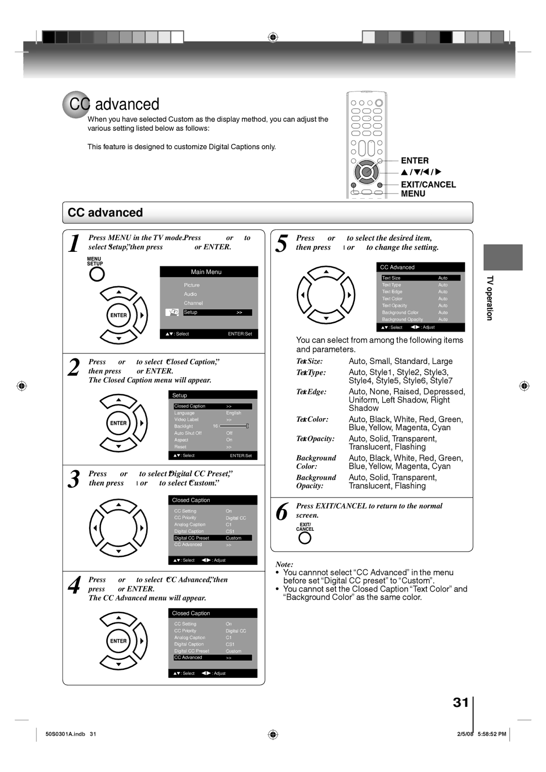 Toshiba 19LV505C, 22LV505C owner manual CC advanced 