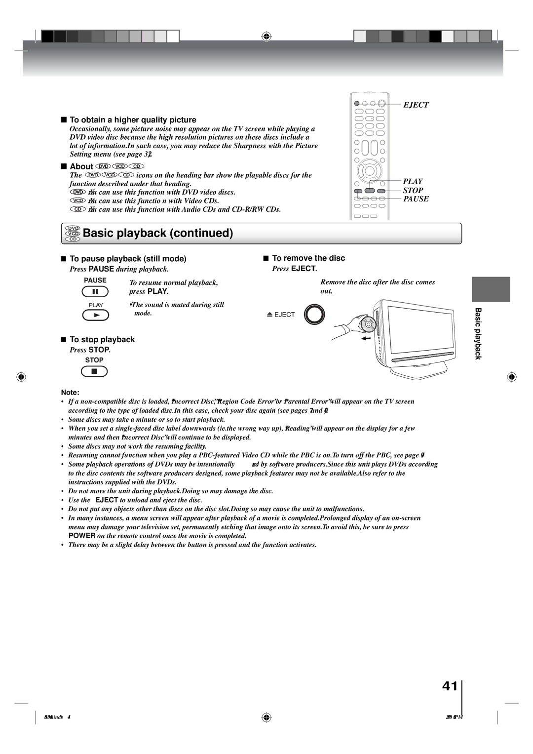 Toshiba 19LV505C, 22LV505C owner manual VCD Basic playback 