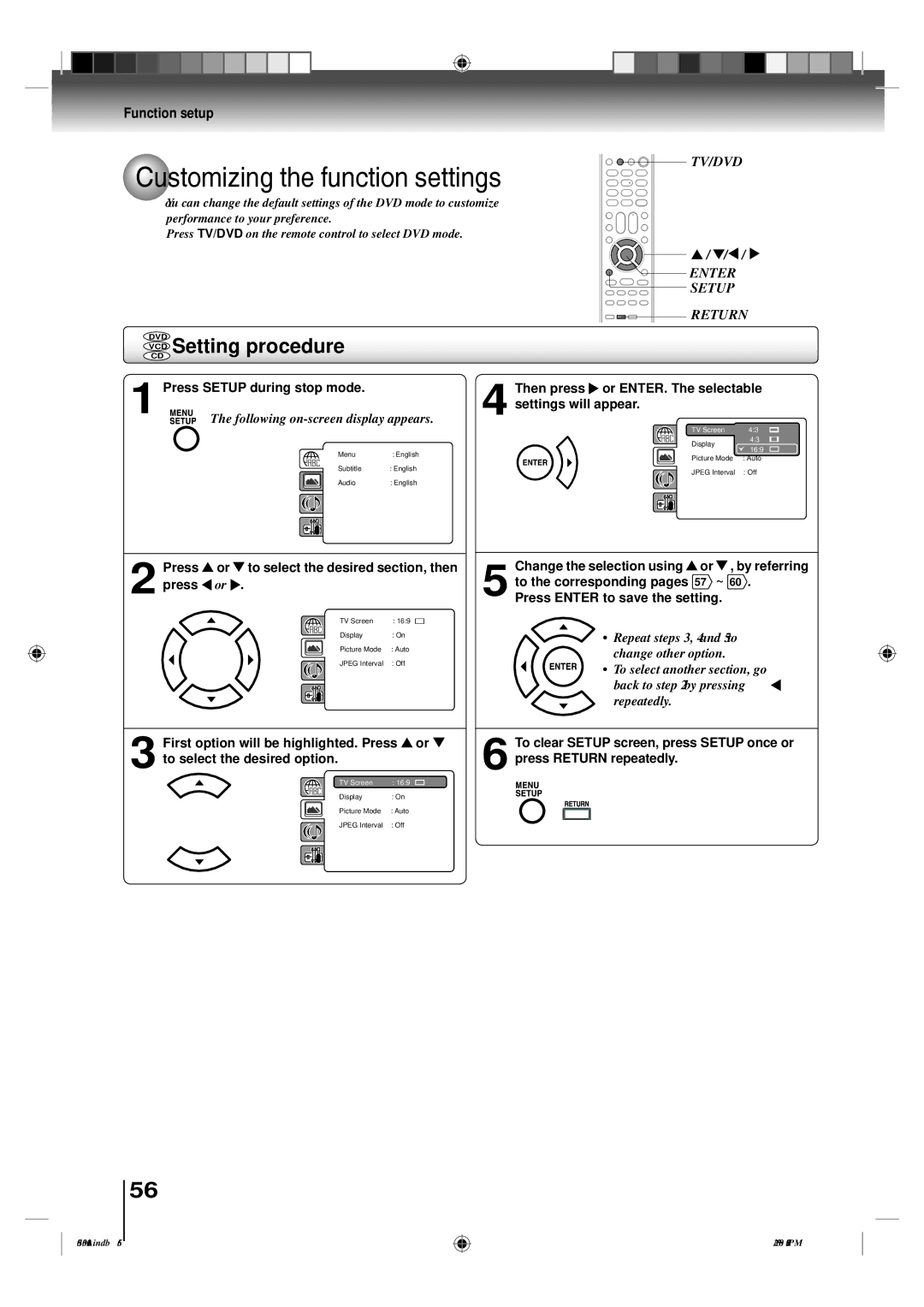 Toshiba 22LV505C, 19LV505C owner manual Customizing the function settings, VCD Setting procedure 