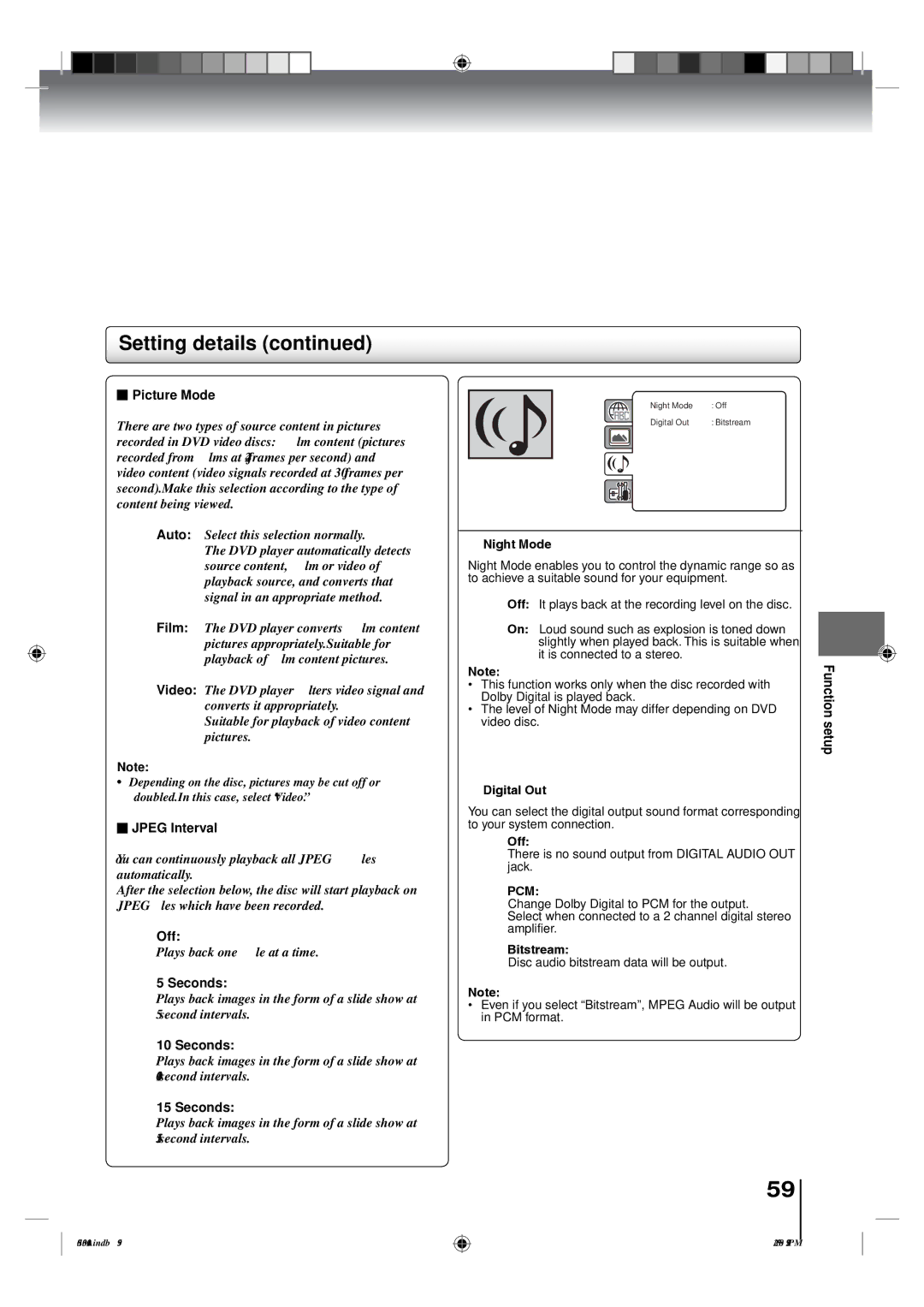 Toshiba 19LV505C, 22LV505C owner manual Night Mode, Digital Out, Off, Bitstream 