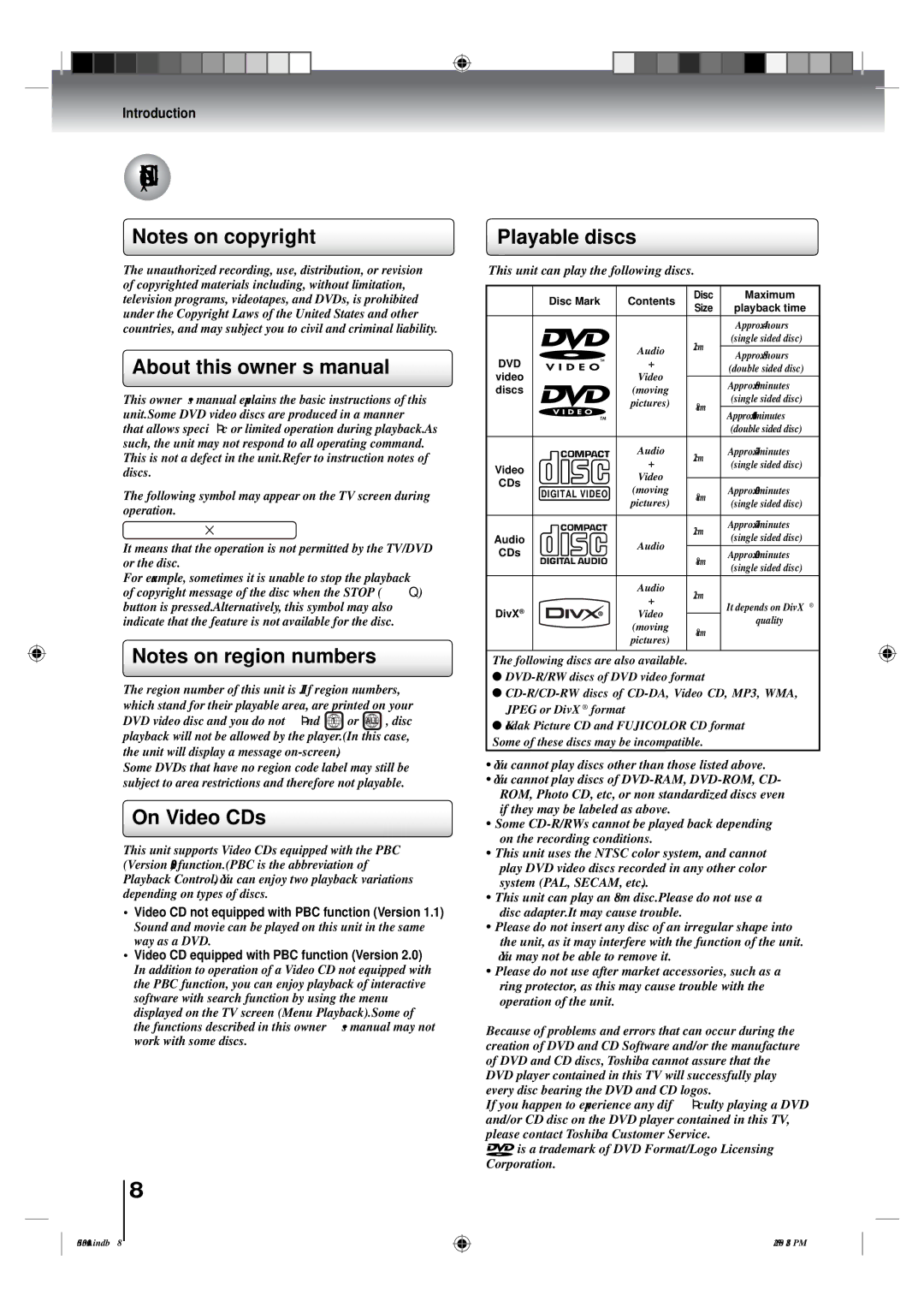 Toshiba 22LV505C, 19LV505C owner manual About this ownerʼs manual, On Video CDs, Playable discs 