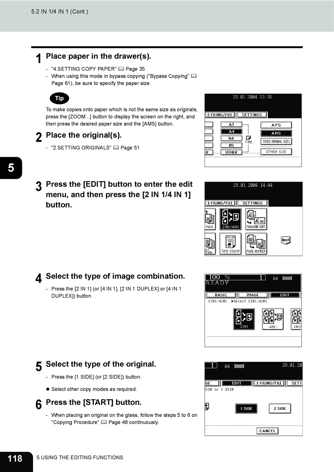 Toshiba 230, 280 manual 118, Select the type of the original 