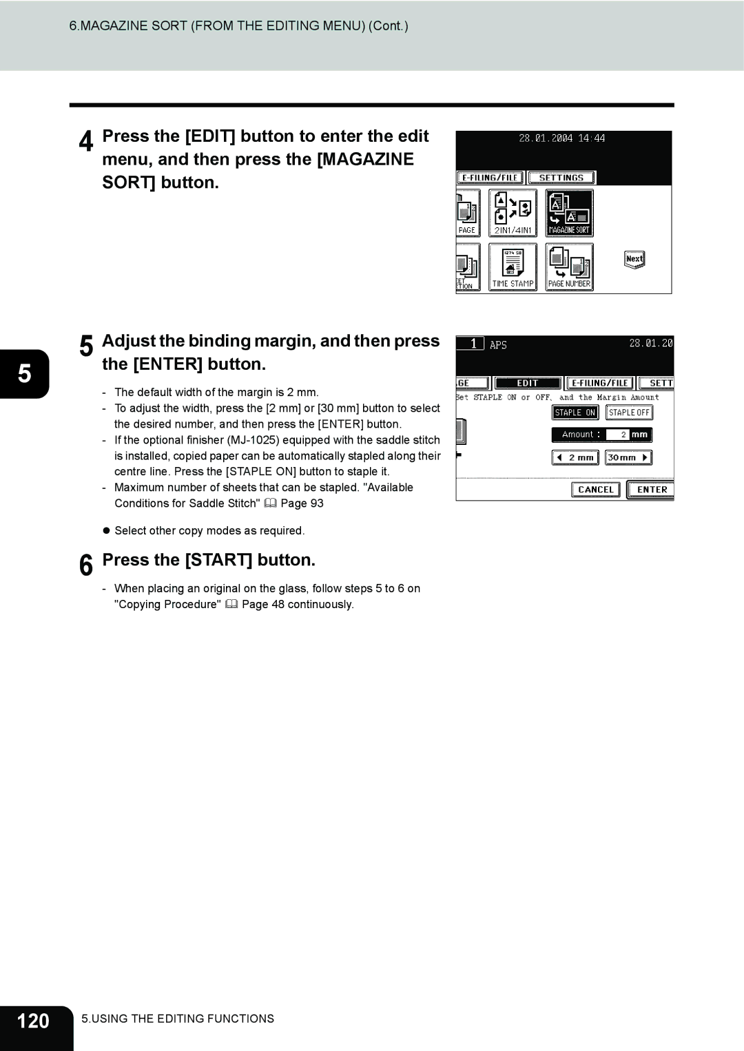 Toshiba 230, 280 manual 120, Enter button 