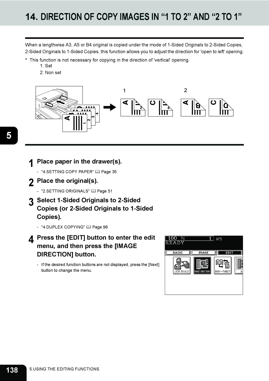 Toshiba 230, 280 manual Direction of Copy Images in 1 to 2 and 2 to, 138 