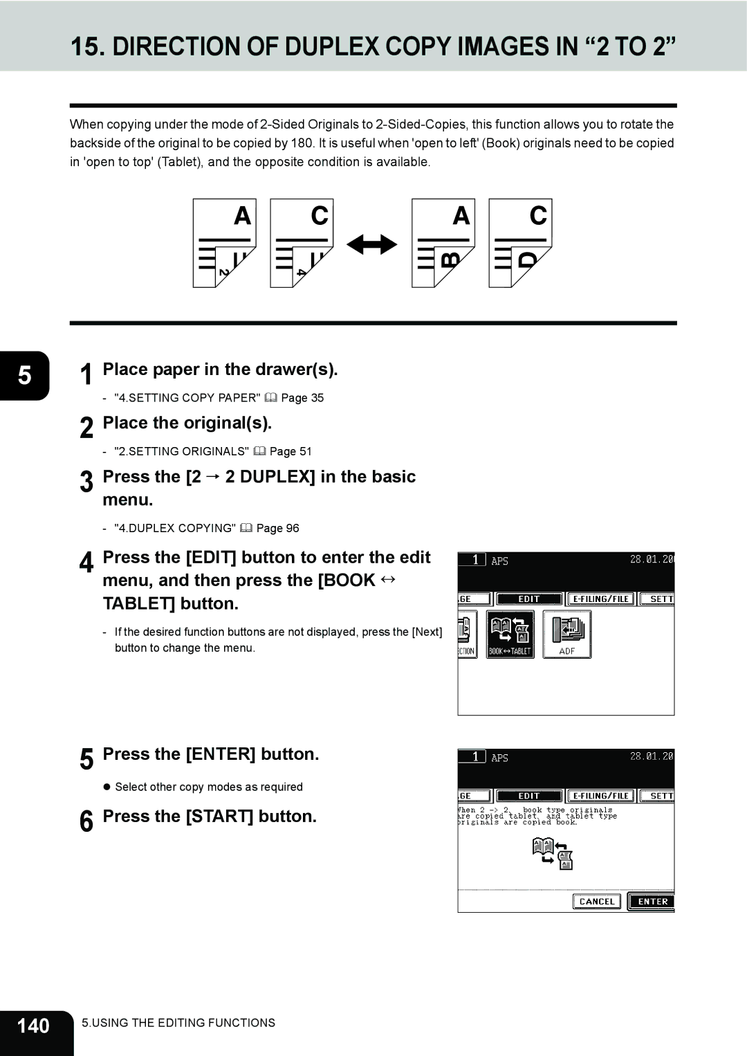 Toshiba 230, 280 manual 140, Pressmenu.the 2 2 Duplex in the basic 