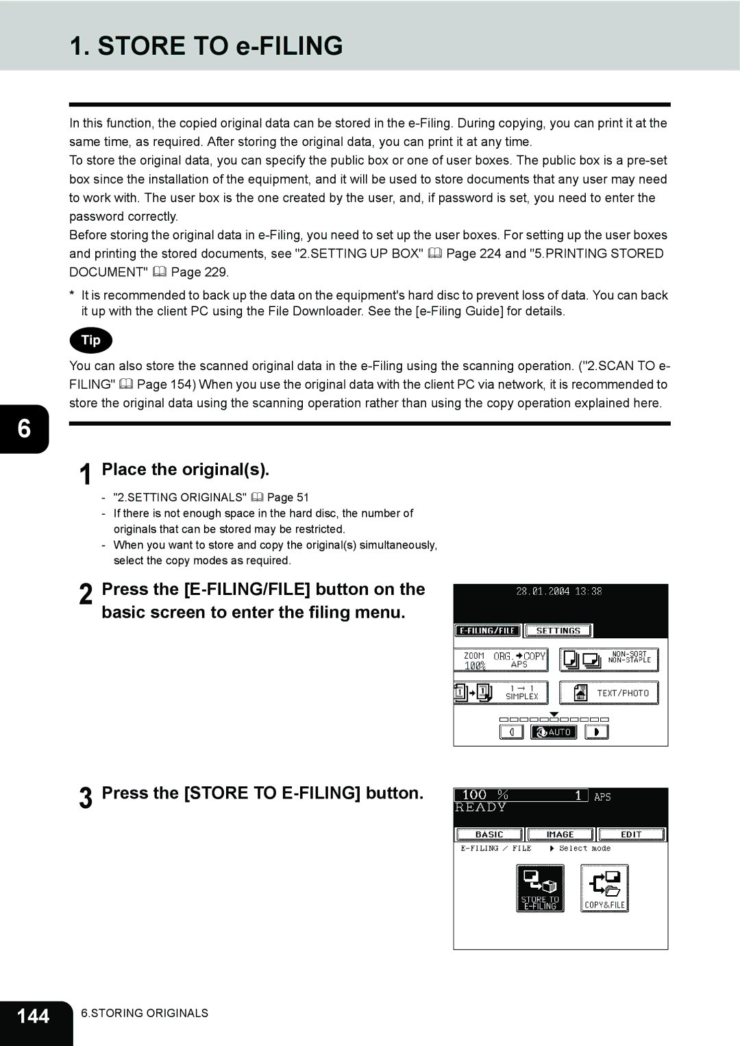 Toshiba 230, 280 manual Store to e-FILING, 144 