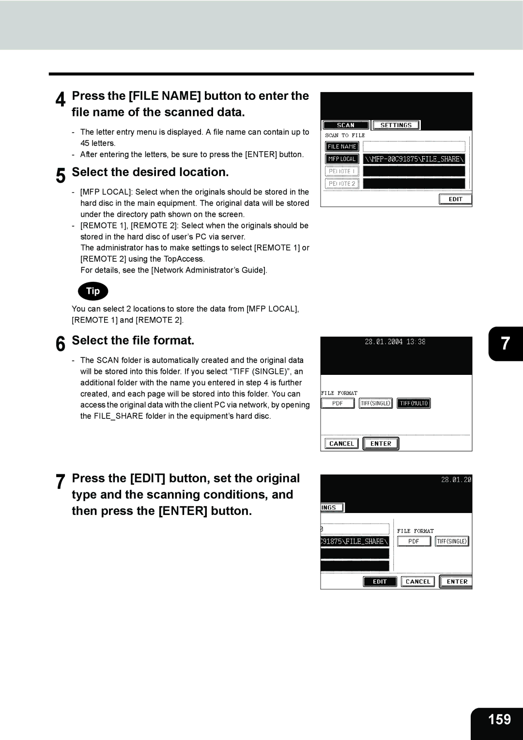 Toshiba 280, 230 manual 159, Select the file format 