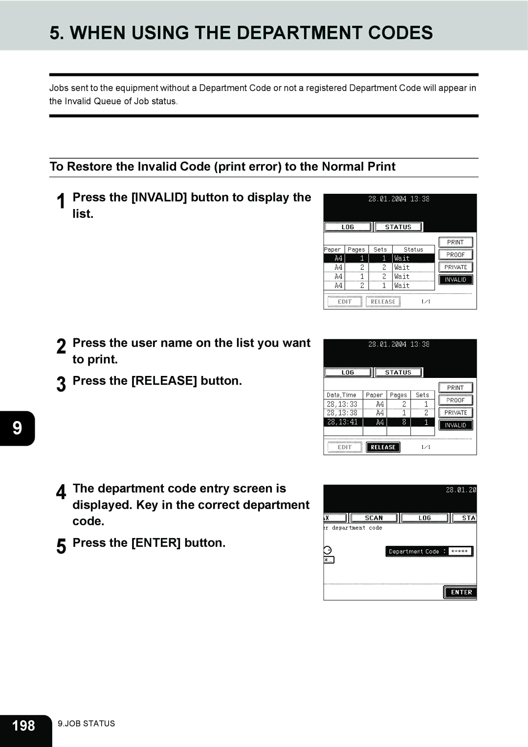 Toshiba 230, 280 manual When Using the Department Codes, 198 