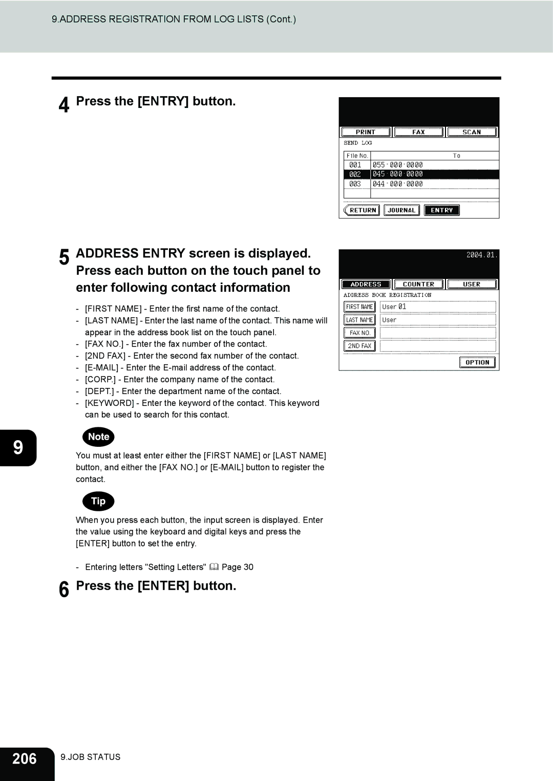 Toshiba 230, 280 manual 206, Press the Enter button 