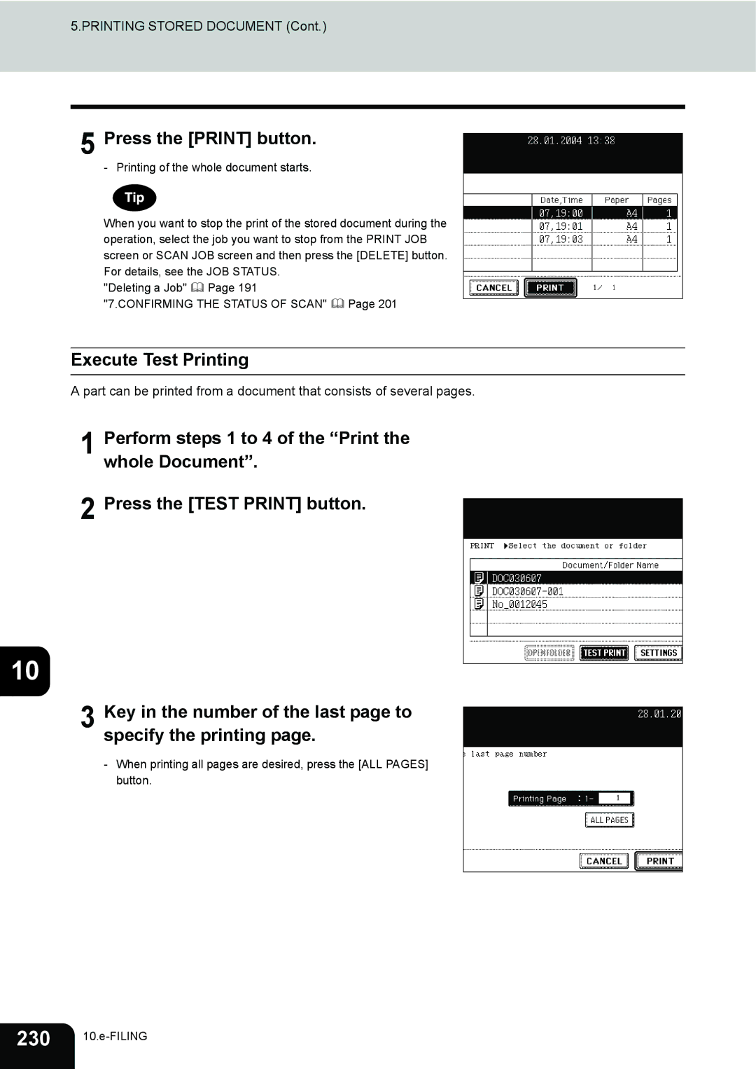 Toshiba 230, 280 manual Press the Print button, Execute Test Printing 