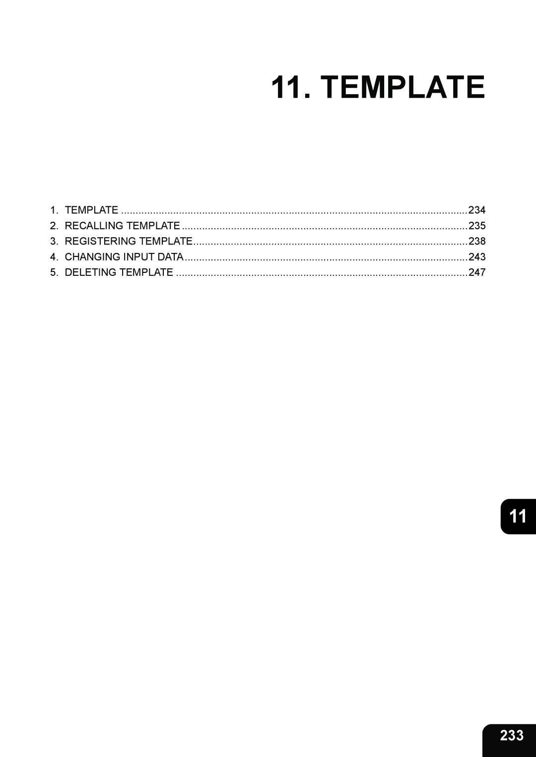 Toshiba 280, 230 manual Template, 233 