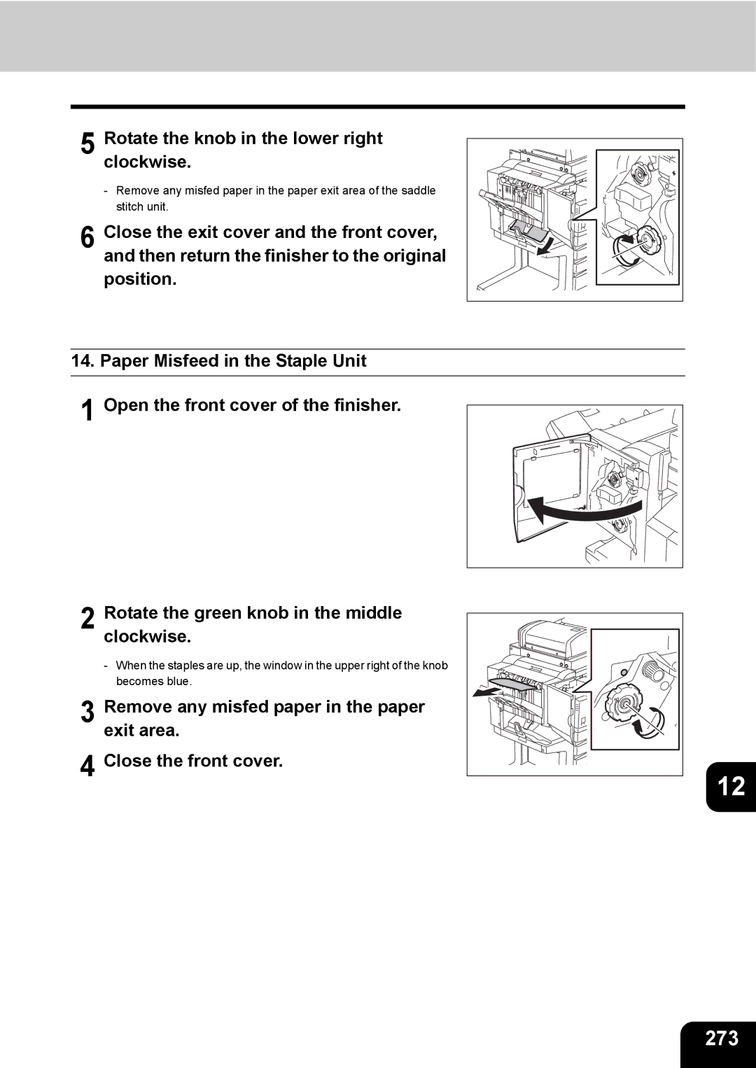 Toshiba 280, 230 manual 273, Rotate the knob in the lower right clockwise 