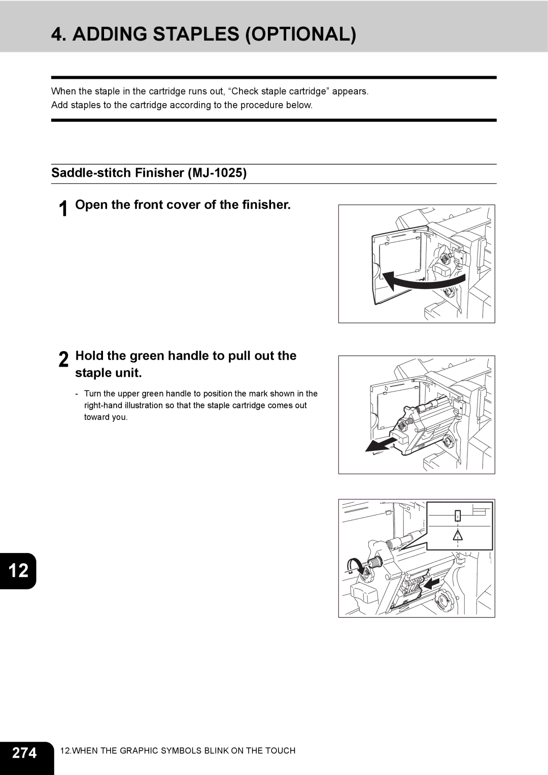 Toshiba 230, 280 manual Adding Staples Optional, 274 