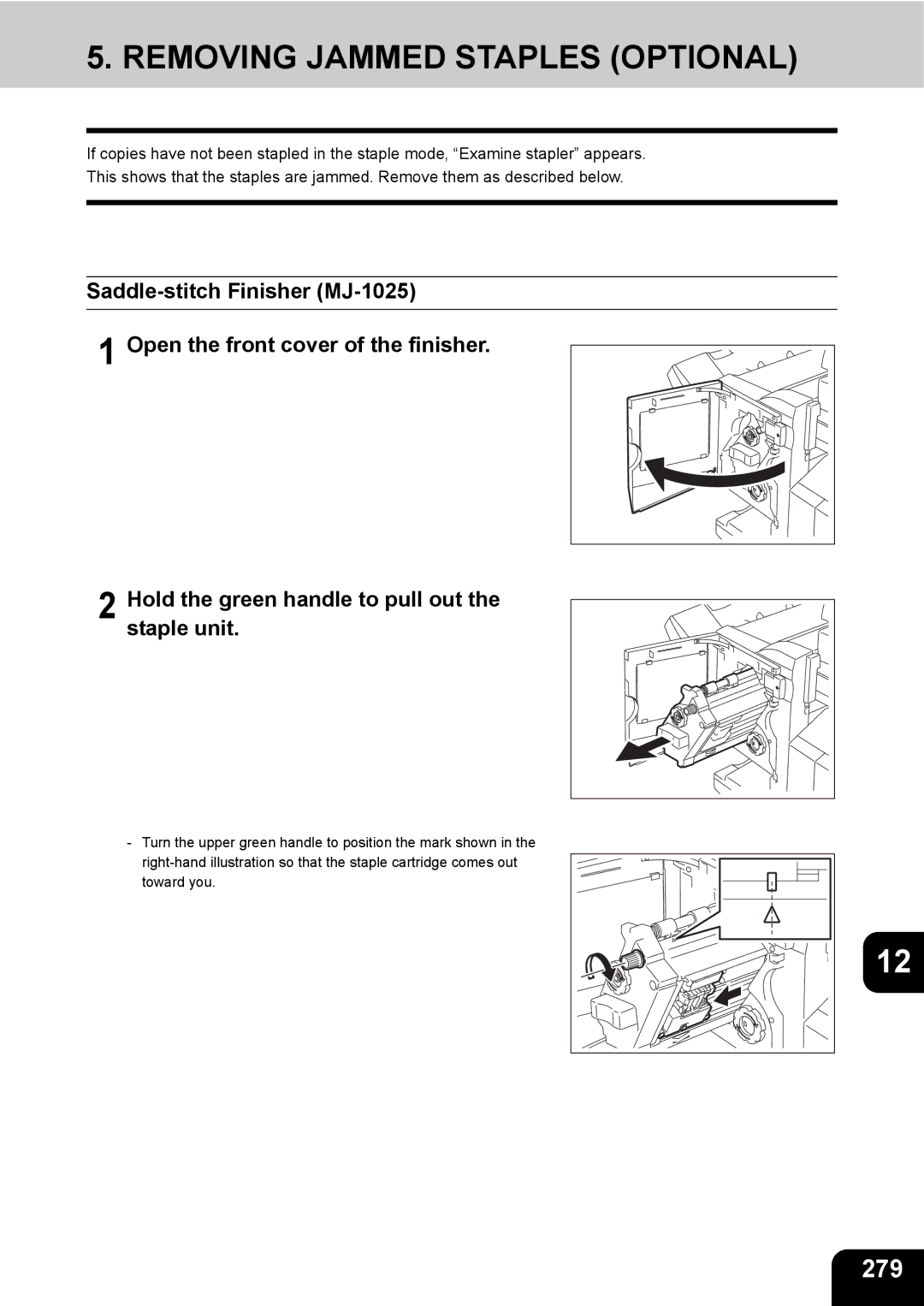 Toshiba 280, 230 manual Removing Jammed Staples Optional, 279 