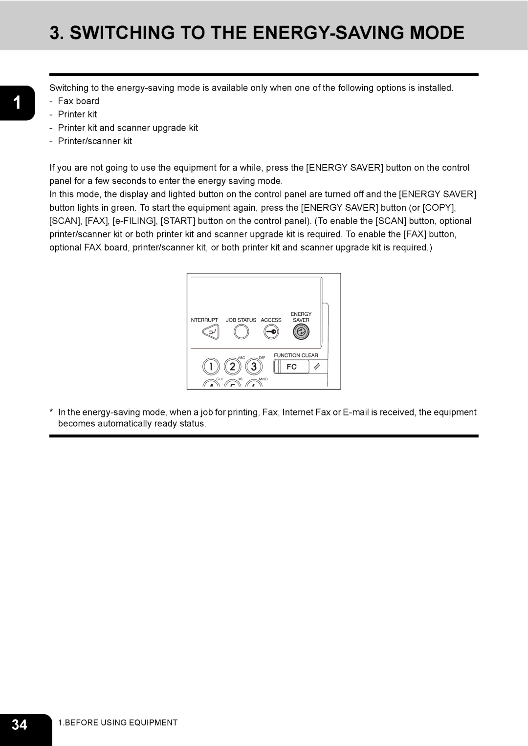 Toshiba 230, 280 manual Switching to the ENERGY-SAVING Mode 