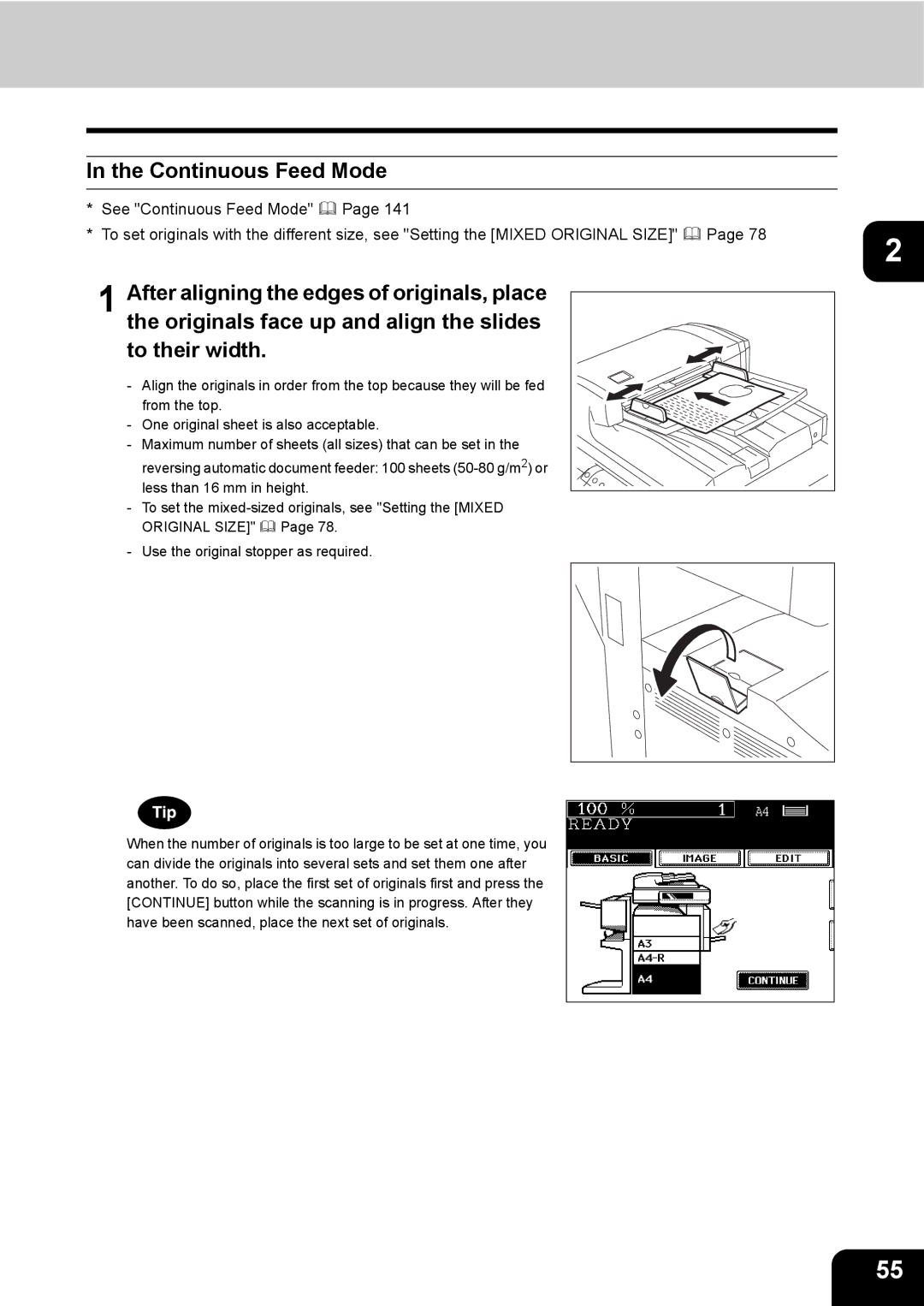 Toshiba 280, 230 manual Continuous Feed Mode 